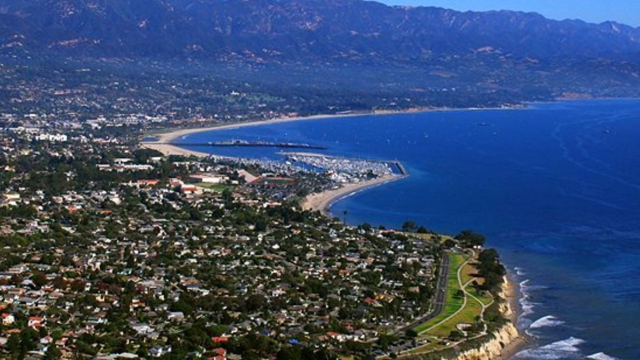Shoreline Park Santa Barbara aerial view with coast.