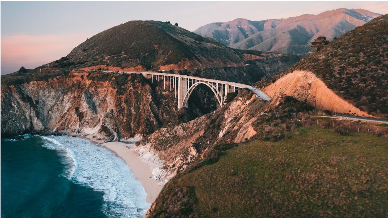 Bixby Creek Bridge Big Sur cliffs and ocean.
