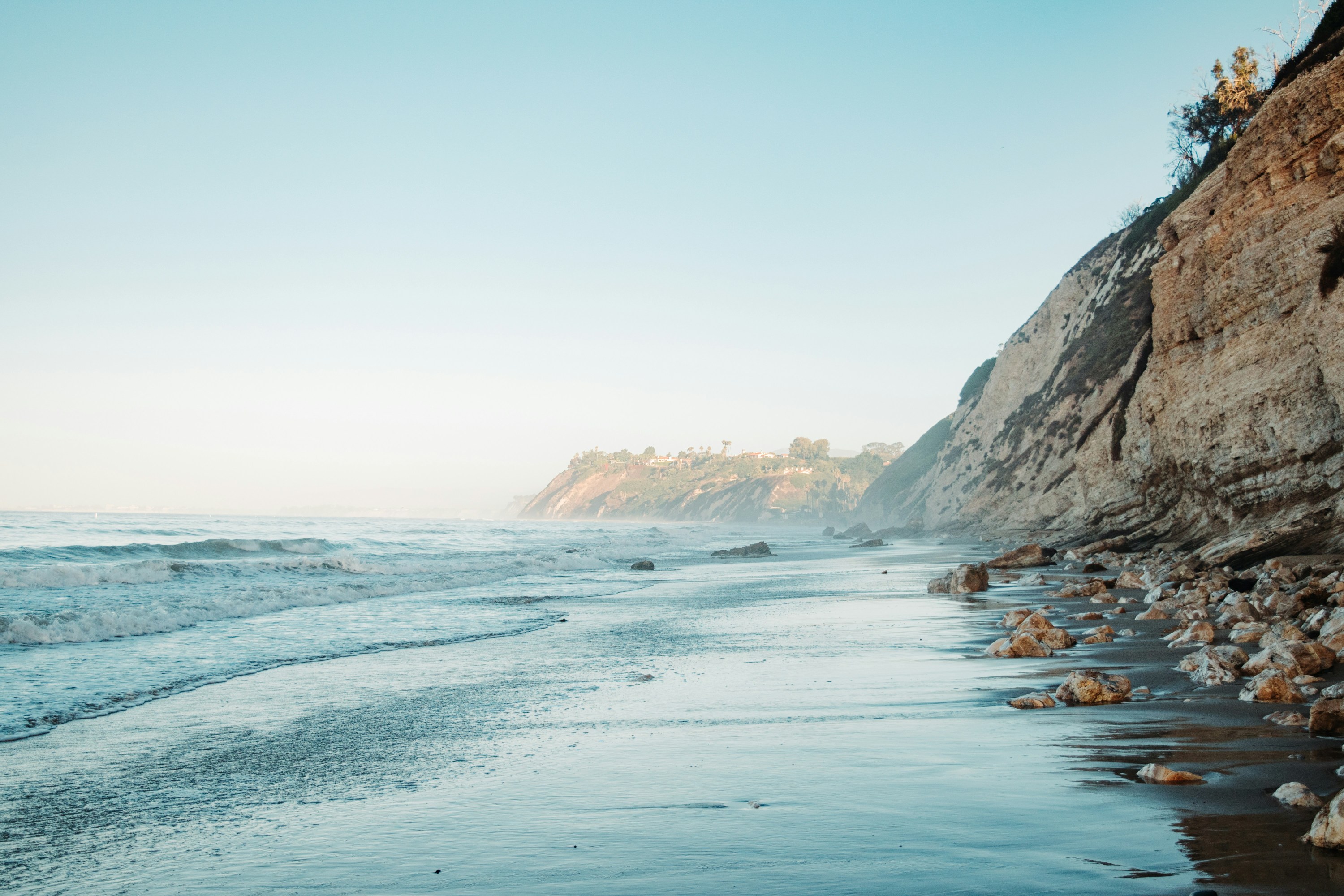 Santa Barbara beach with cliffs and waves in October