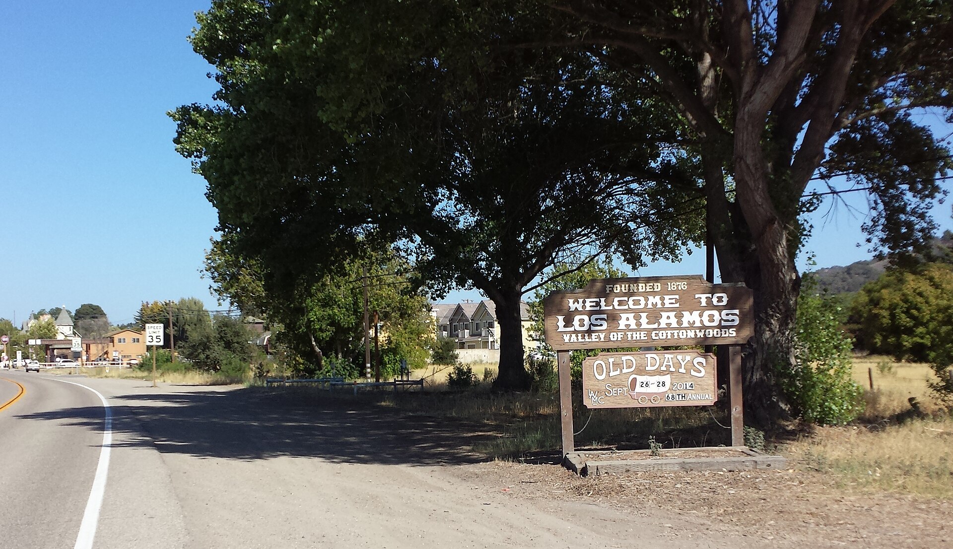 Los Alamos welcome sign with historic wine country charm.