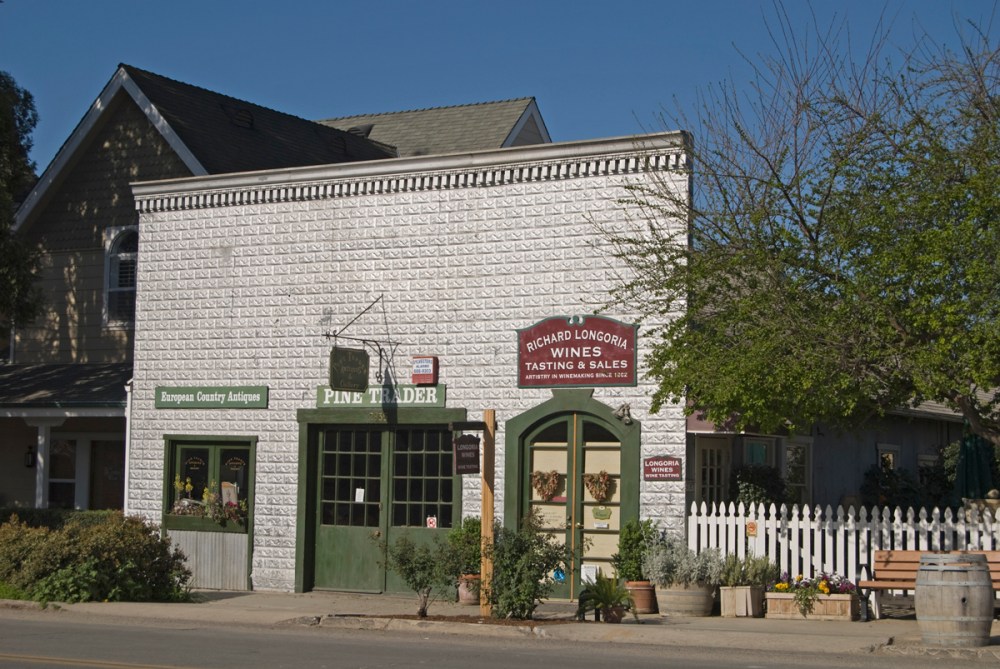 Historic downtown Los Olivos storefronts along charming village street